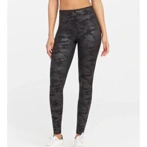 SPANX Women's Black Metallic Camo Faux Leather Leggings